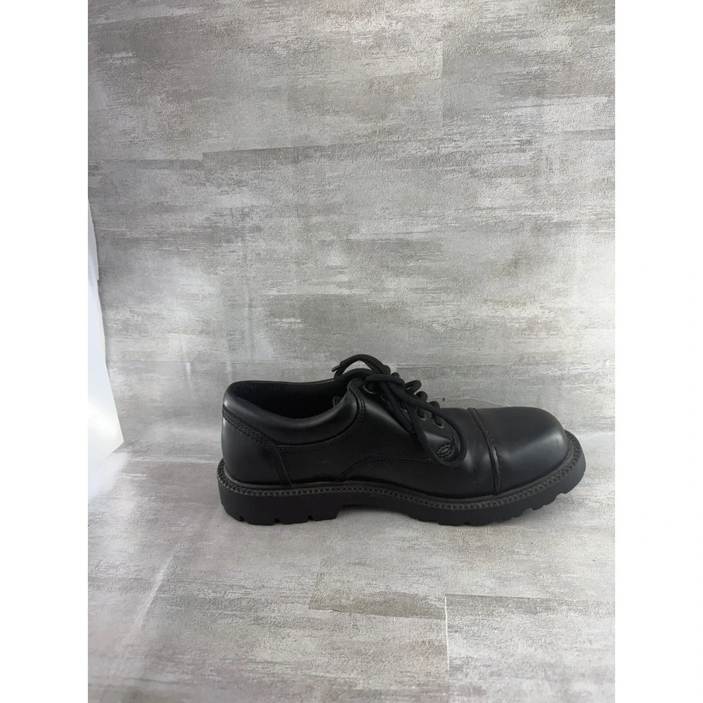 Skechers 4147 Black Leather Cap Toe Oxford Work Shoes Men 9 Slip Resistant Lug